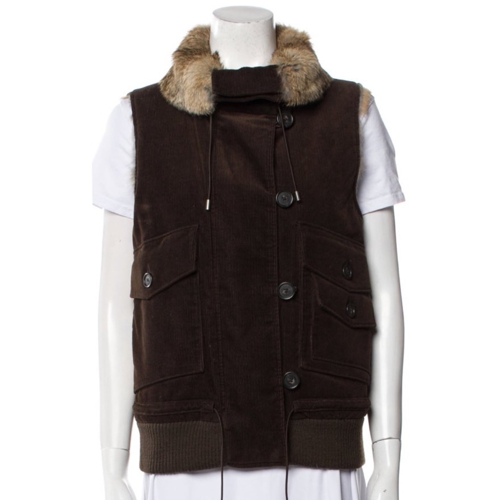 Theory Brown Vest with Rabbit Fur Interior/Collar